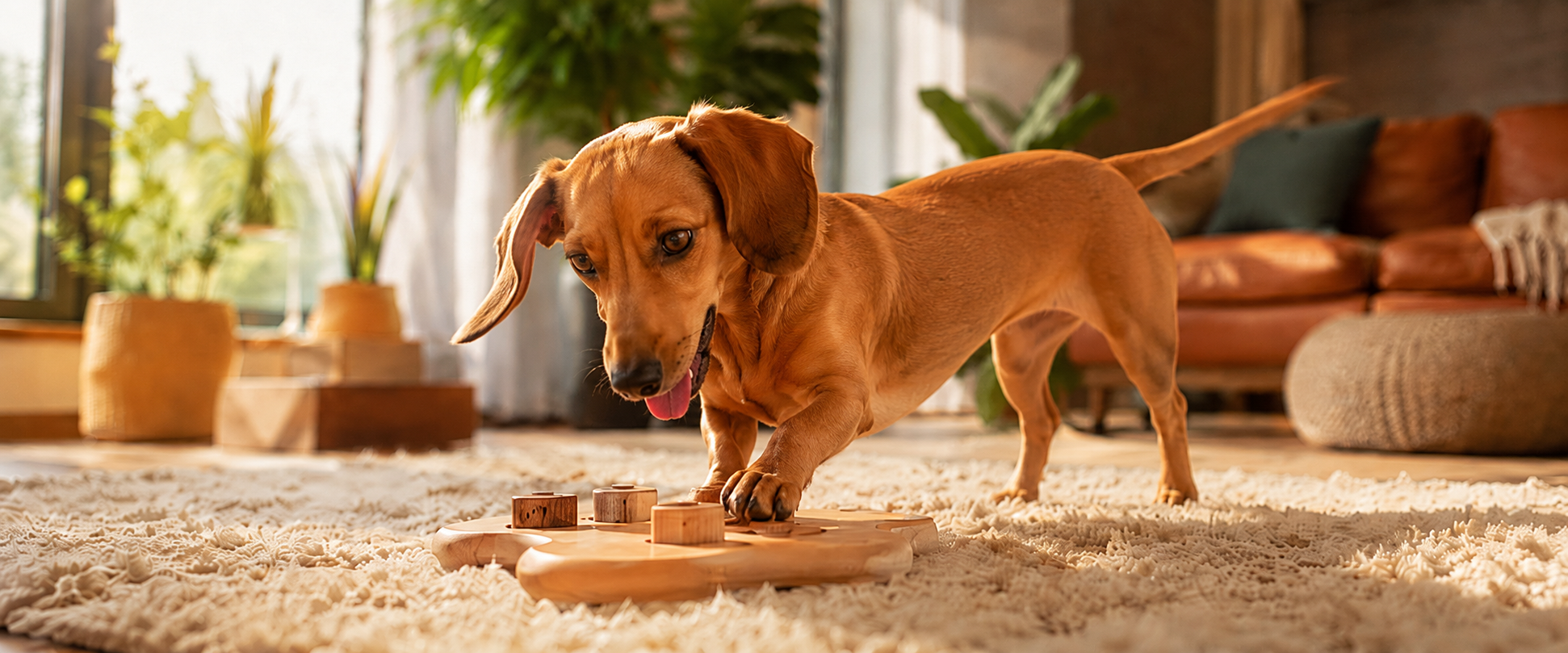 Dog engaged with puzzle toy