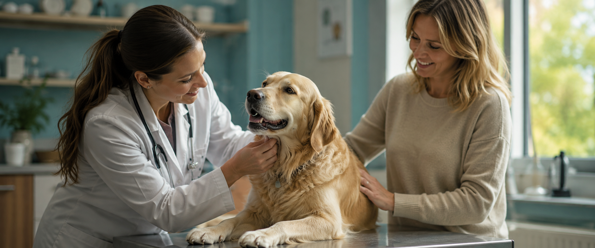 Vet examining dog